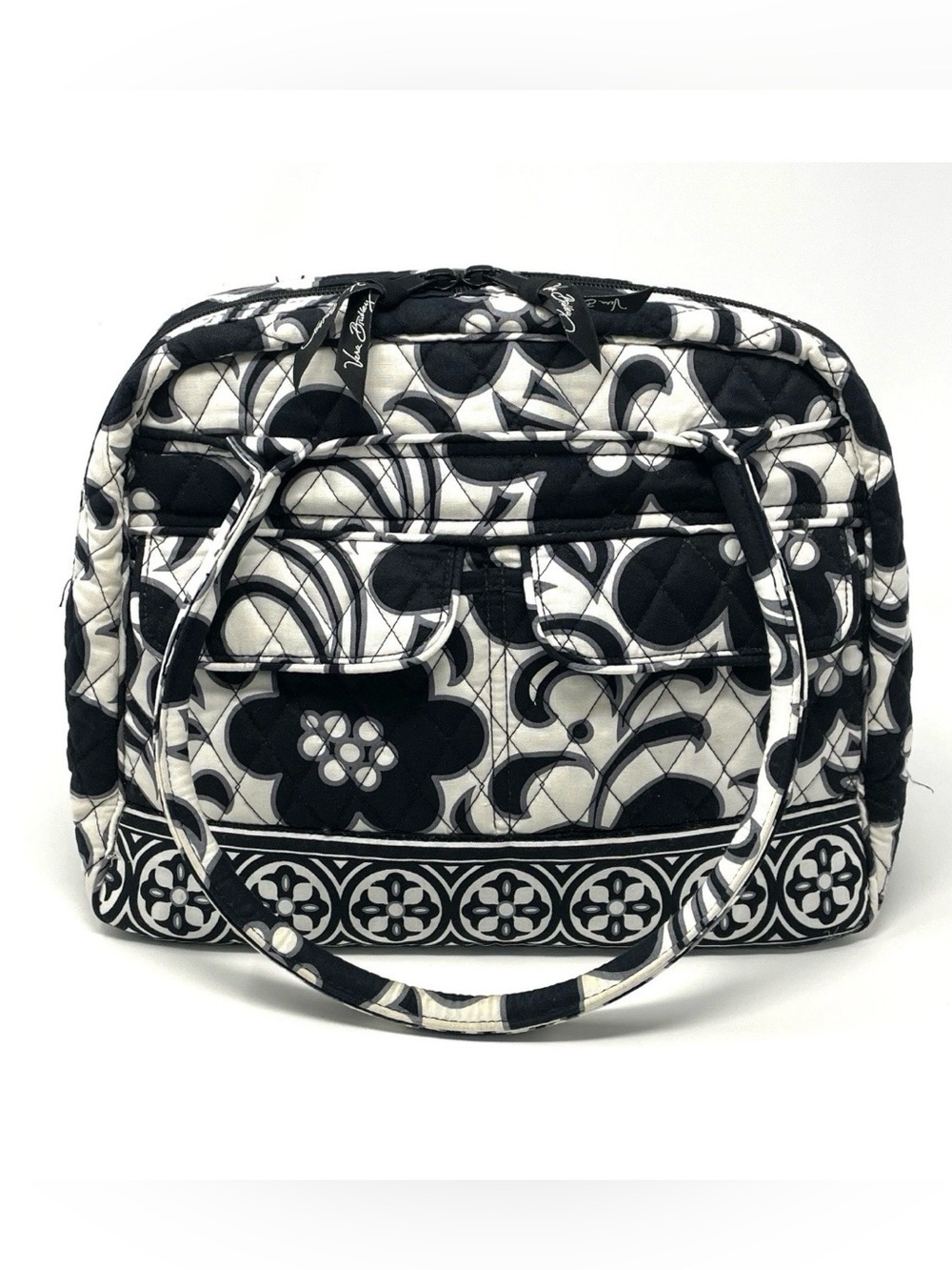 Vera Bradley Double Handle Shoulder Bag Purse Black & White Night & Day